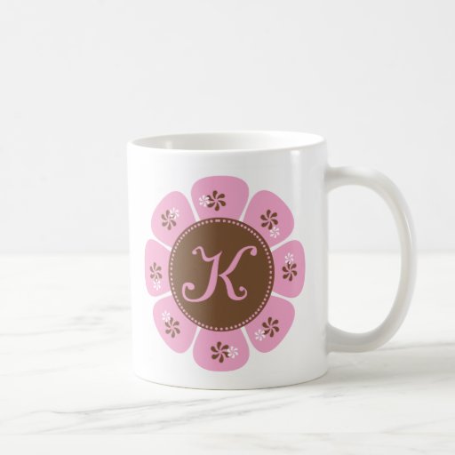 Brown and Pink Monogram K Coffee Mugs