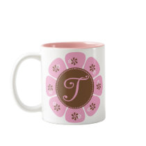 Brown and Pink Monogram T mugs