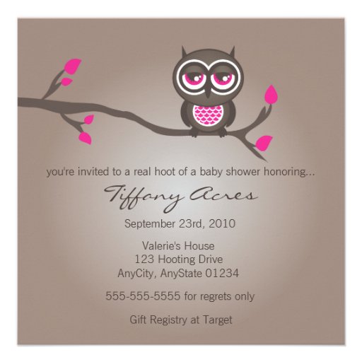 Brown and Pink Owl Baby Shower Invitation