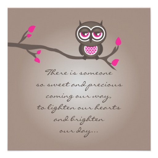Brown and Pink Owl Baby Shower Invitation