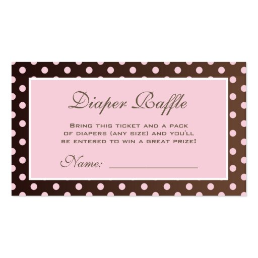 Brown and Pink Polka Dot Diaper Raffle Ticket Business Card (front side)