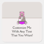 Brown And Pink Polkadot Bear Square Stickers