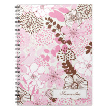 Brown and Pink Spring Garden Spiral Notebook