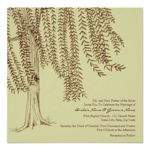 Brown and Sage Willow Tree Wedding Invitation