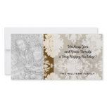 brown and tan ecru ornamental damask pattern customized photo card