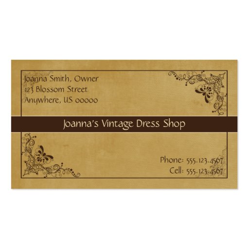 Brown and Tan Swirl Vintage Business Card (front side)