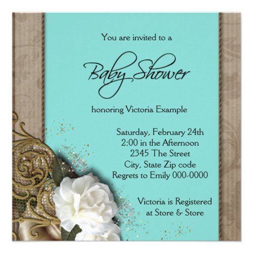 Brown and Teal Blue Baby Girl Shower Custom Announcements