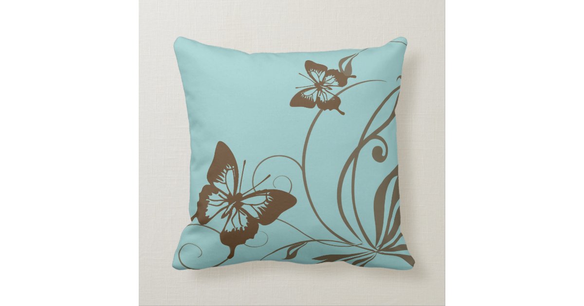 Brown and Teal Butterfly Throw Pillow Zazzle
