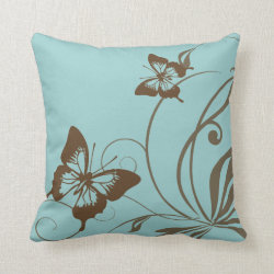 Brown and Teal Butterfly Throw Pillow
