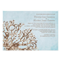 Brown and Teal Coral Beach Wedding Invitations