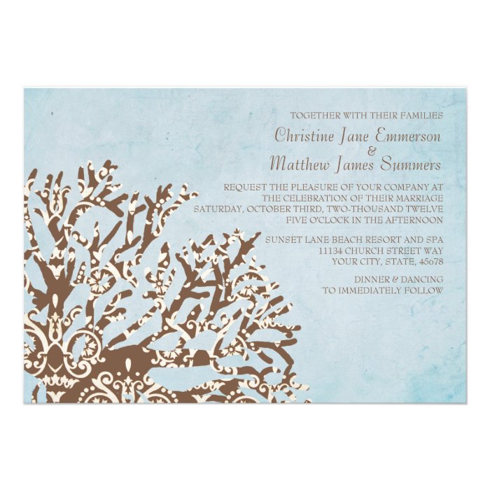 Brown And Teal Coral Beach Wedding Invitations On Popscreen