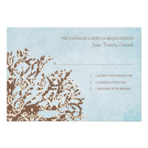Brown and Teal Coral Beach Wedding RSVP Personalized Invites