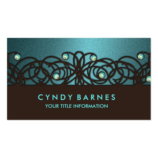 Brown and Teal Crystals and Lace Business Card (front side)