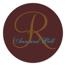 Brown and Teal First Name and Last Initial Seal Round Stickers