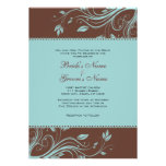 Brown and Teal Floral Swirls Wedding Invitation