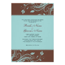 Brown and Teal Floral Swirls Wedding Invitation invitations