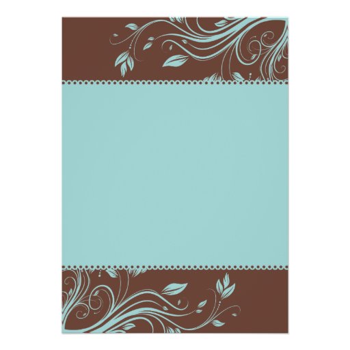 Brown and Teal Floral Swirls Wedding Invitation
