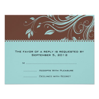 Brown and Teal Floral Swirls Wedding RSVP Custom Announcement