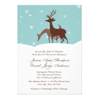 Brown and Teal Winter Deer Wedding Invitation