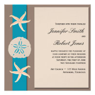 Brown and Turquoise Band Starfish Wedding Personalized Invitation