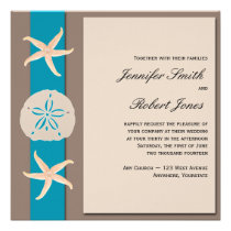 Brown and Turquoise Band Starfish Wedding Personalized Invitation