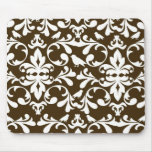 brown and white bird damask pattern mouse pads