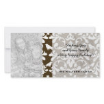 brown and white bird damask pattern customized photo card