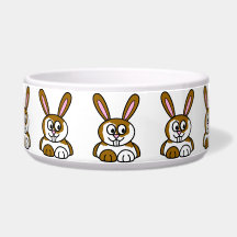 Brown and White Bunny Dog Food Bowl