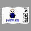 Brown And White Farmer Cow Blue Farmer Girl