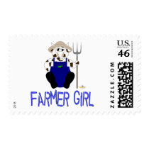 Brown And White Farmer Cow Blue Farmer Girl stamps
