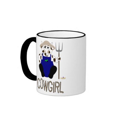 Brown And White Farmer Cow Brown Cowgirl Mugs by animalacres