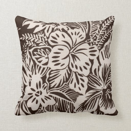 Brown and White Hibiscus Throw Pillow Zazzle