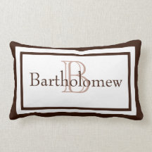 Brown and White Monogram Name Keepsake Pillow