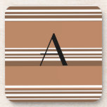 Brown and white stripes monogram beverage coasters