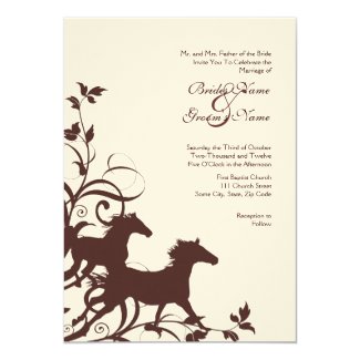 Brown and White Wild Horses Wedding Invitation 5" X 7" Invitation Card