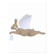 Brown Angel Rabbit With Blue Wings Post Cards