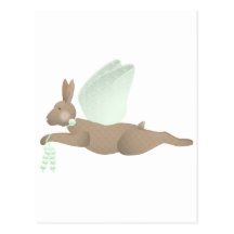 Brown Angel Rabbit With Green Wings Post Card
