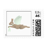 Brown Angel Rabbit With Green Wings Postage Stamp