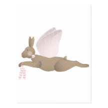 Brown Angel Rabbit With Pink Wings Post Card