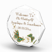 Brown aqua gold country wedding acrylic award