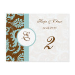 Brown & Aqua Trim Damask Swirls Table Number Cards Postcards