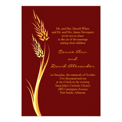 Brown Autumn Wheat Wedding Invitation