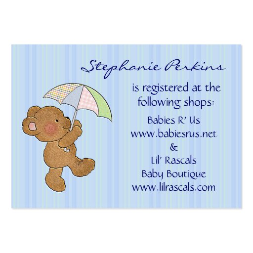 Brown Baby Bear Shower Registry Cards Business Cards