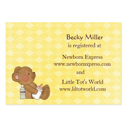 Brown Bear Baby Shower Registry Cards Business Card Templates (front side)