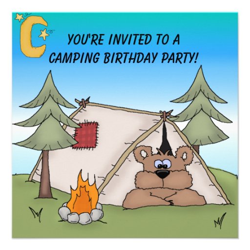 Brown Bear Camping Birthday Invitation