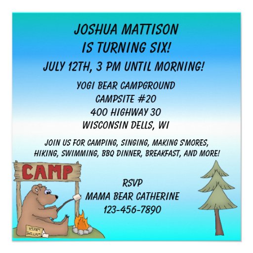 Brown Bear Camping Birthday Invitation
