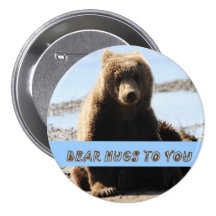 Brown bear cub hugs to you round button
