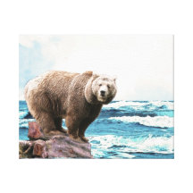 Brown Bear Exploring the Ocean! Gallery Wrap Canvas