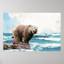 Brown Bear Exploring the Ocean! Poster