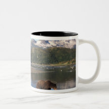 Brown bear, grizzly bear, sow and cubs in mug